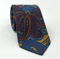 Yellow, Red, Black on Navy Blue Atkinsons Printed Irish Poplin Tie APR-11