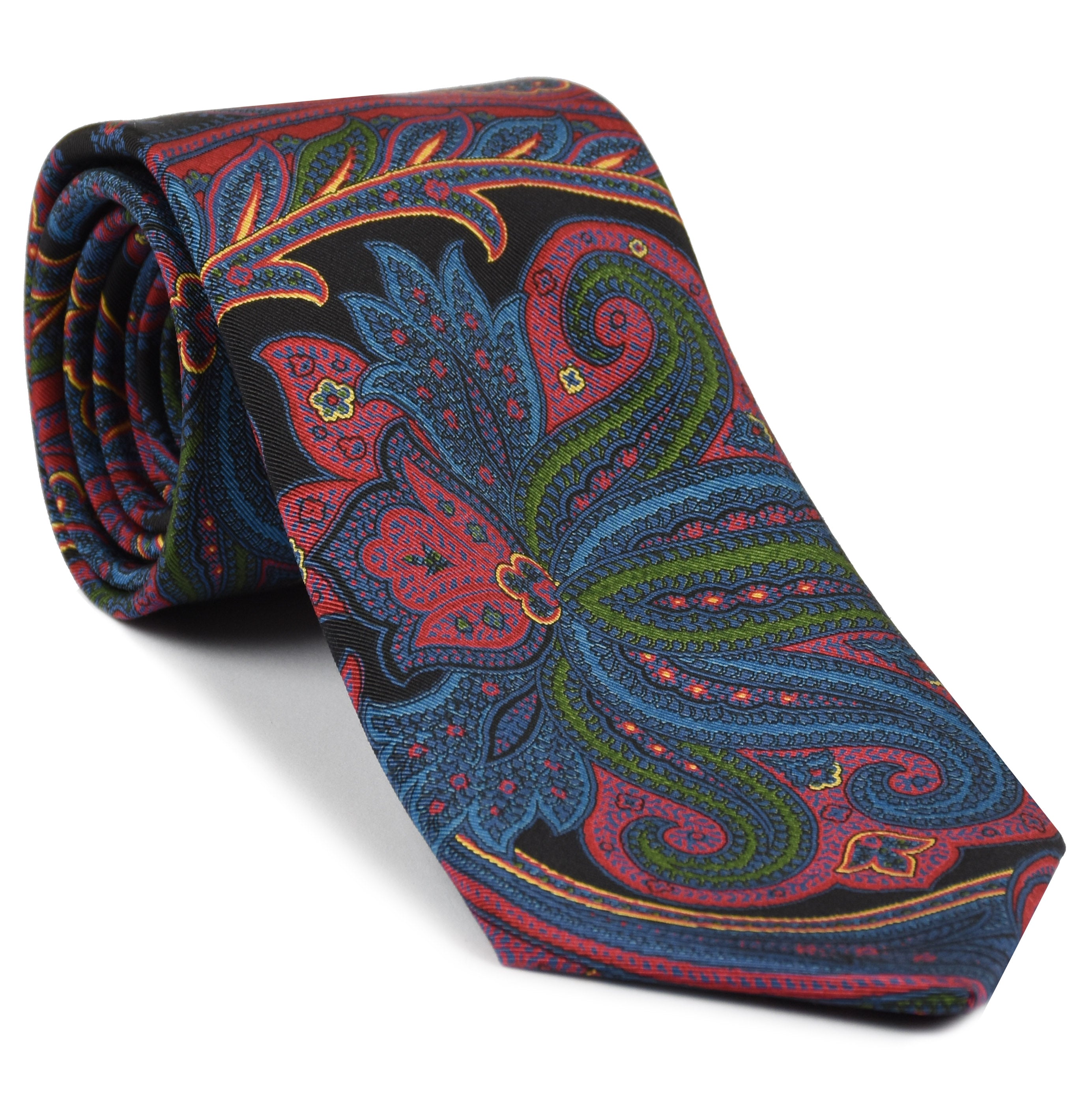 Red, Blue, Yellow, Green & Black Atkinsons Printed Irish Poplin Tie APR-4