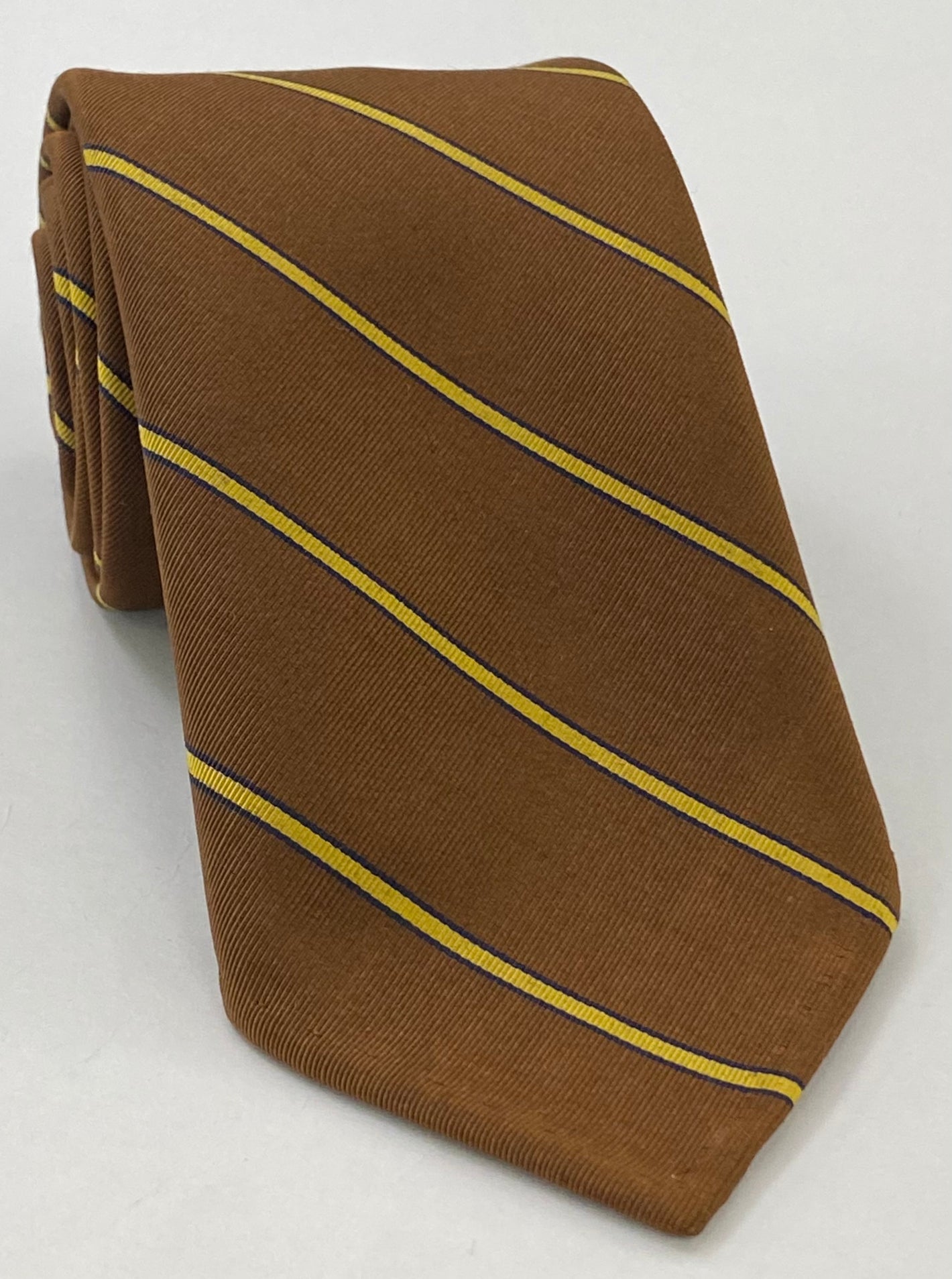 [Yellow & Midnight Blue On Chocolate Atkinsons Striped Irish Poplin Bow Tie ASBT-21]