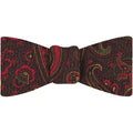 {[en]:Red, Green & Gold on Bitter Chocolate Macclesfield Madder Printed Silk Bow Tie