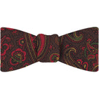 {[en]:Red, Green & Gold on Bitter Chocolate Macclesfield Madder Printed Silk Bow Tie