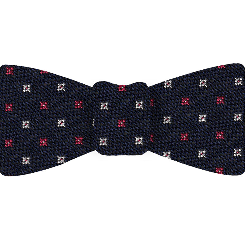 {[en]:Light Red & White on Dark Navy Blue Mogador Pattern Bow Tie