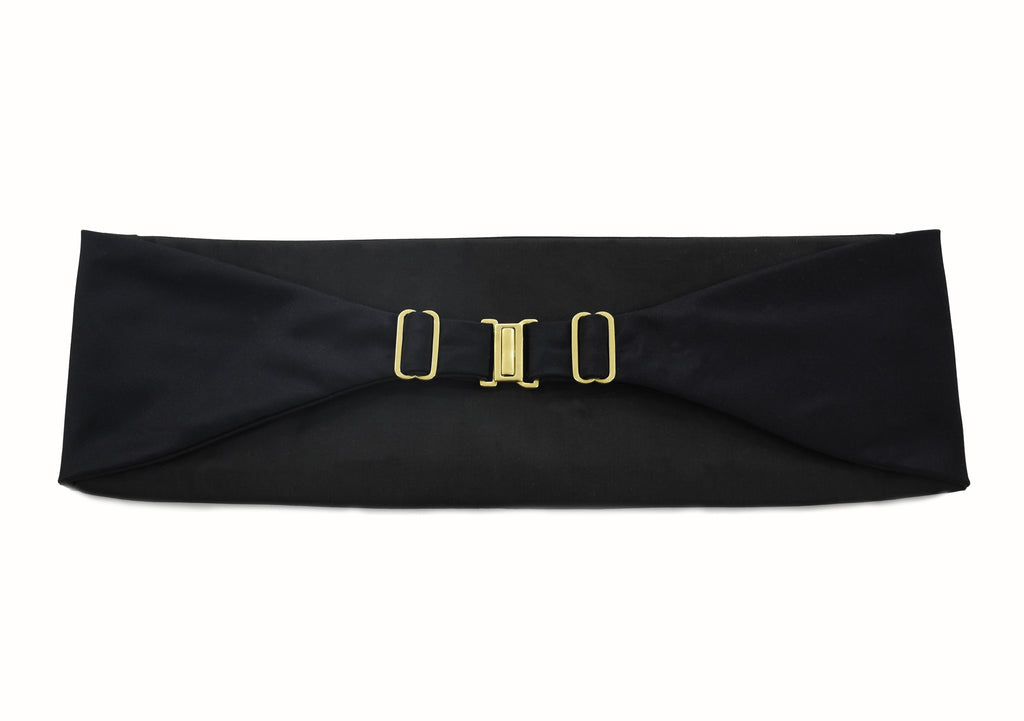 {[en]:Cummerbund with Black Satin Solid Silk with clasp and sliders