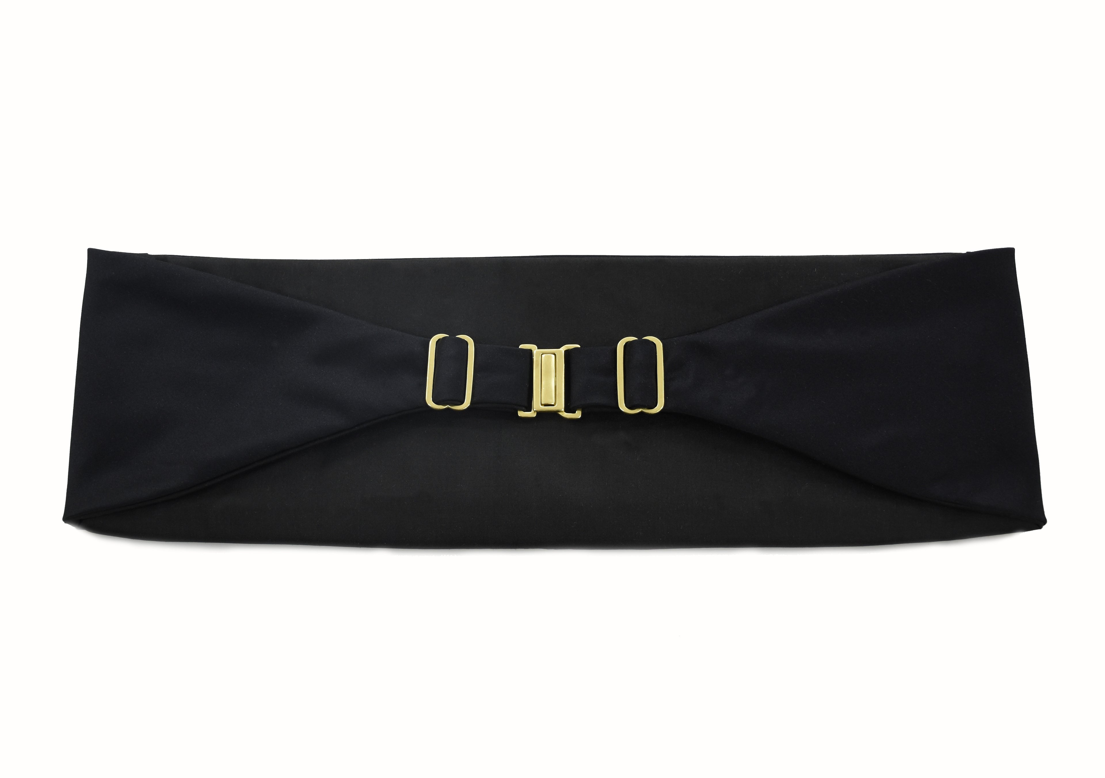 {[en]:Cummerbund with Black Satin Solid Silk with clasp and sliders