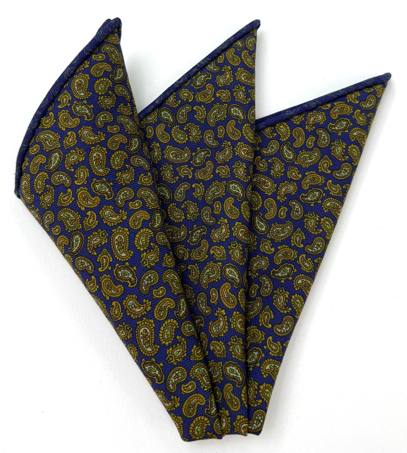 Navy Paisley Pattern Challis Wool Pocket Square CHPP-8