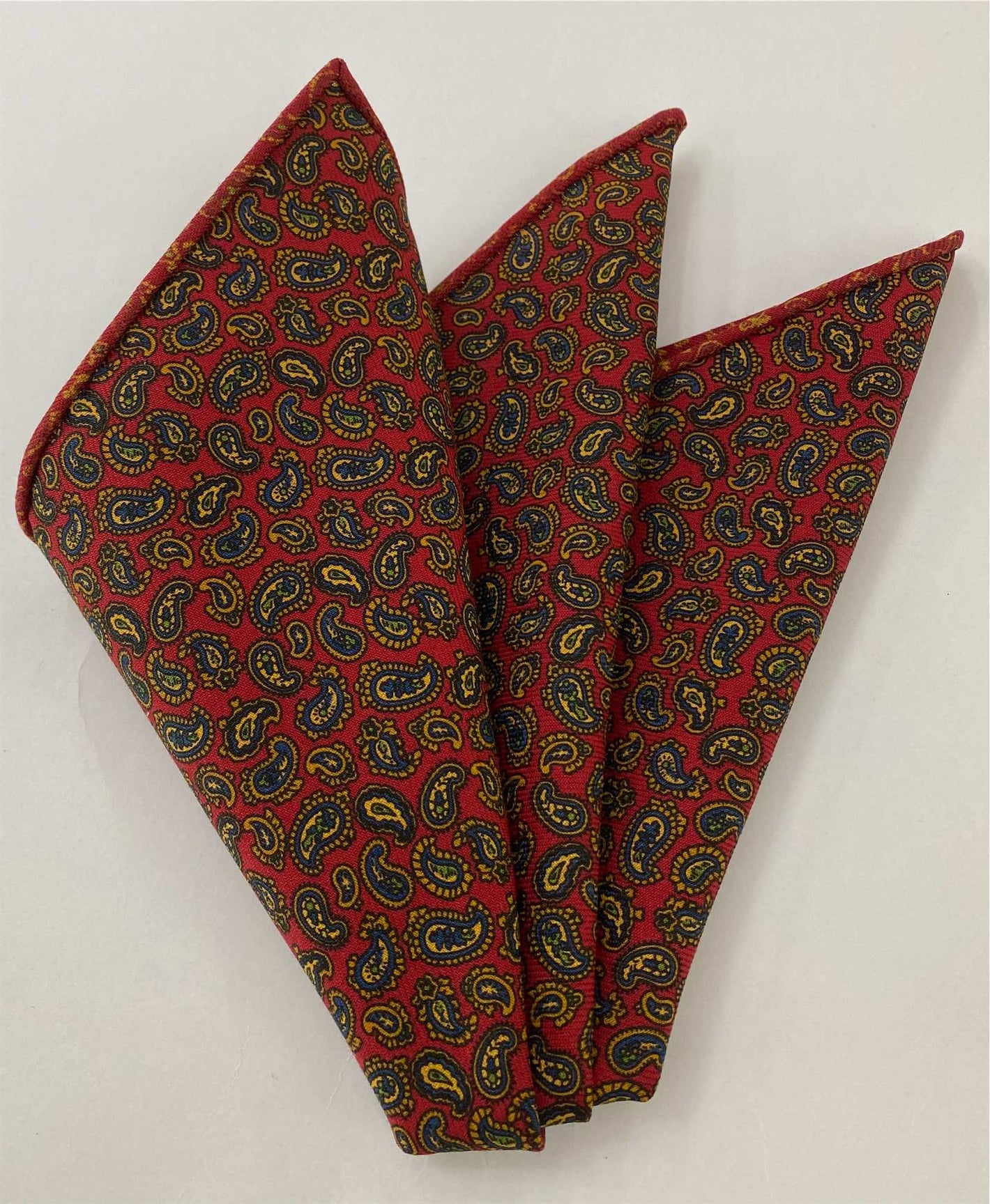 레드 페이즐리 패턴 찰스 울 포켓 스퀘어 #CHPP-9