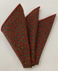 Red Paisley Pattern Challis Wool Pocket Square #CHPP-9