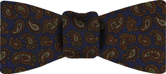 {[en]:Navy Paisley Pattern Challis Wool Bow Tie