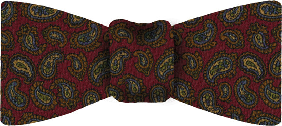 {[en]:Red Paisley Pattern Challis Wool Bow Tie