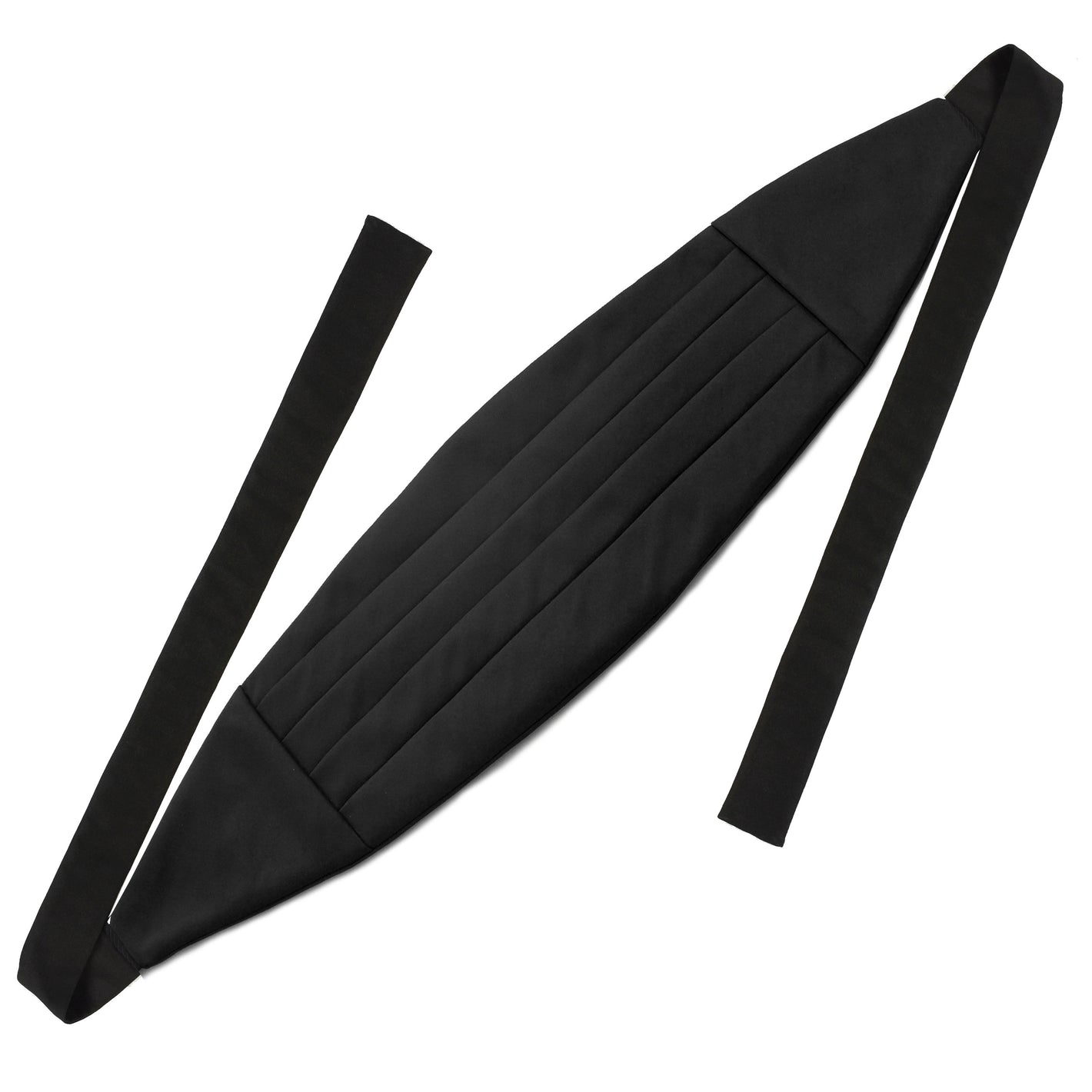 Classic Cummerbund - Black Satin Solid Silk and Black Thai Silk ribbon