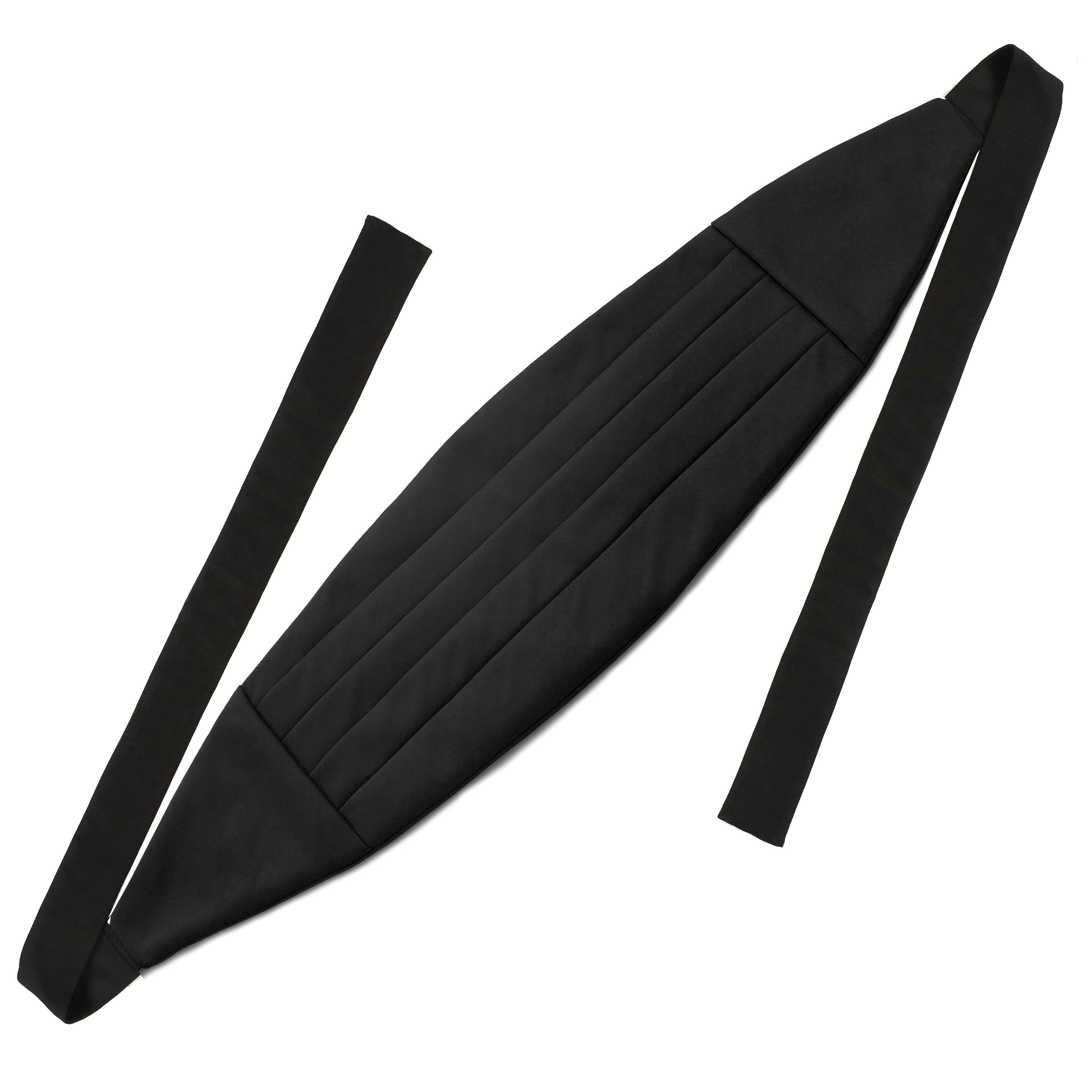 Classic Cummerbund - Black Satin Solid Silk and Black Thai Silk ribbon