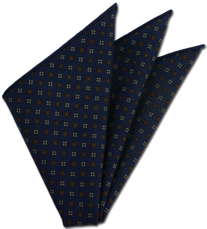 {[en]:Navy Pattern Challis Wool Pocket Square