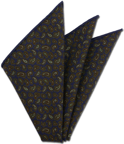 {[en]:Navy Paisley Pattern Challis Wool Pocket Square