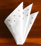 {[en]:Belgian White Linen With 2 lines Embroidered Star Pocket Squares