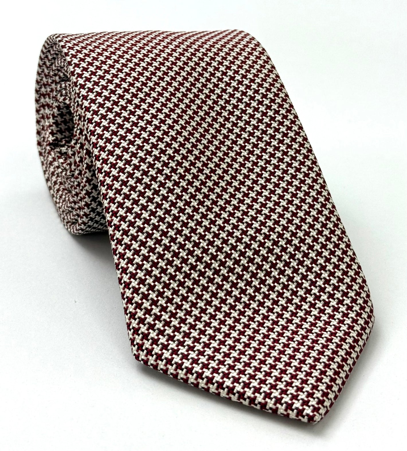 ダークレッド、ブラック＆ホワイト ハウンズトゥース シルクタイ HDT-8