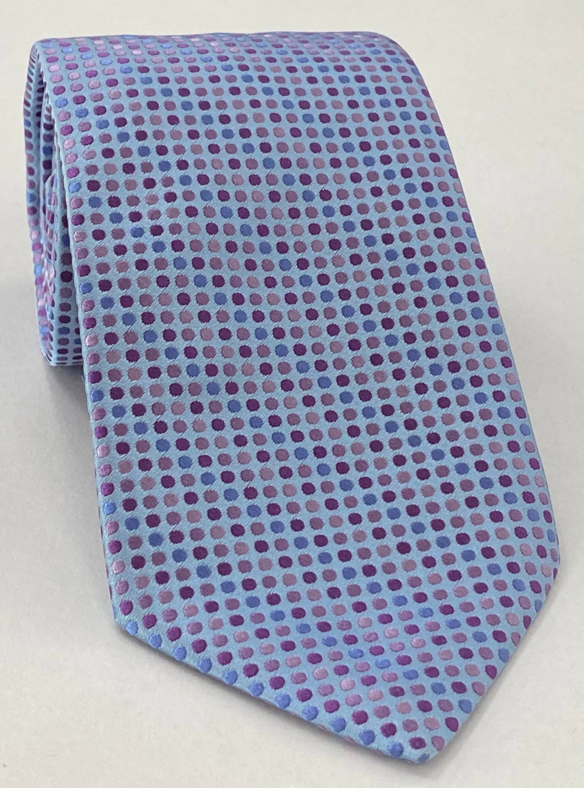 Blue, Lavender & Violet on Light Blue English Dot Silk Tie #EDT-10