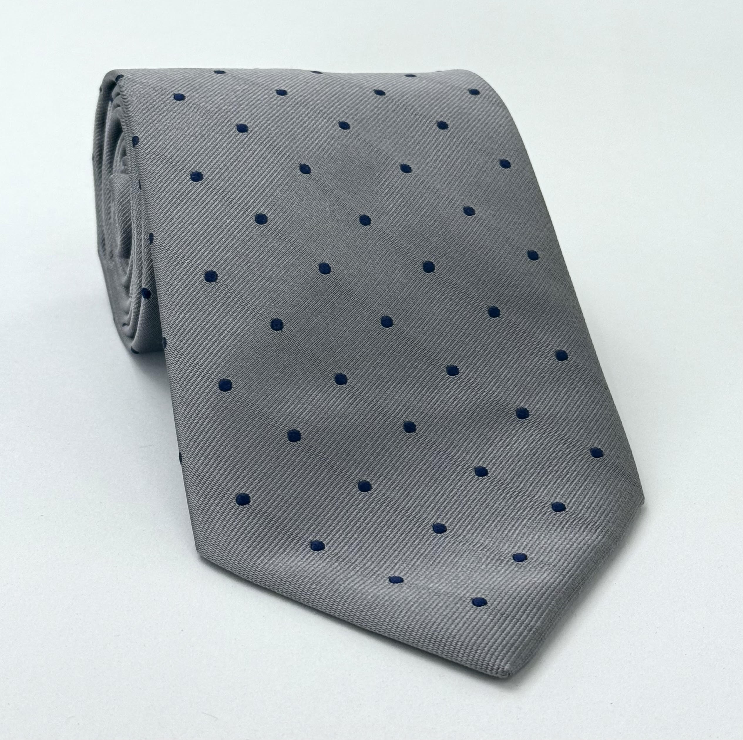 Midnight Blue on Gray Dot Silk Tie EDT-24