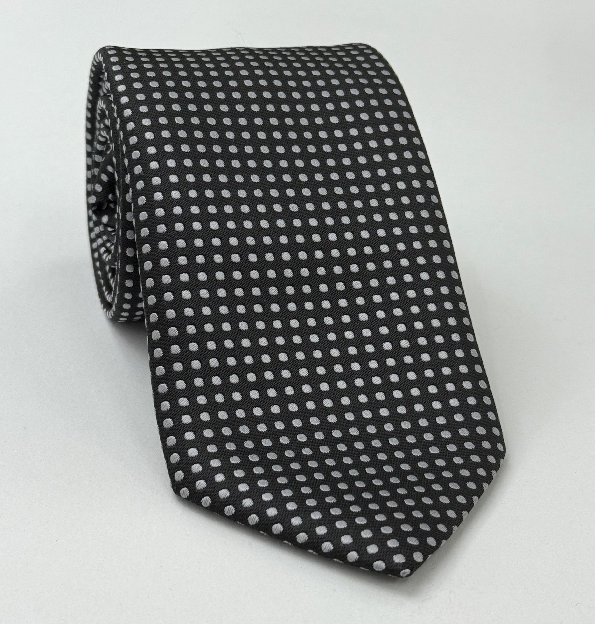 Silver on Black English Dot Silk Tie EDT-25