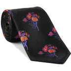 {[en]:Purple, Lavender , Orange & Fuchsia on Black Flower Silk Tie