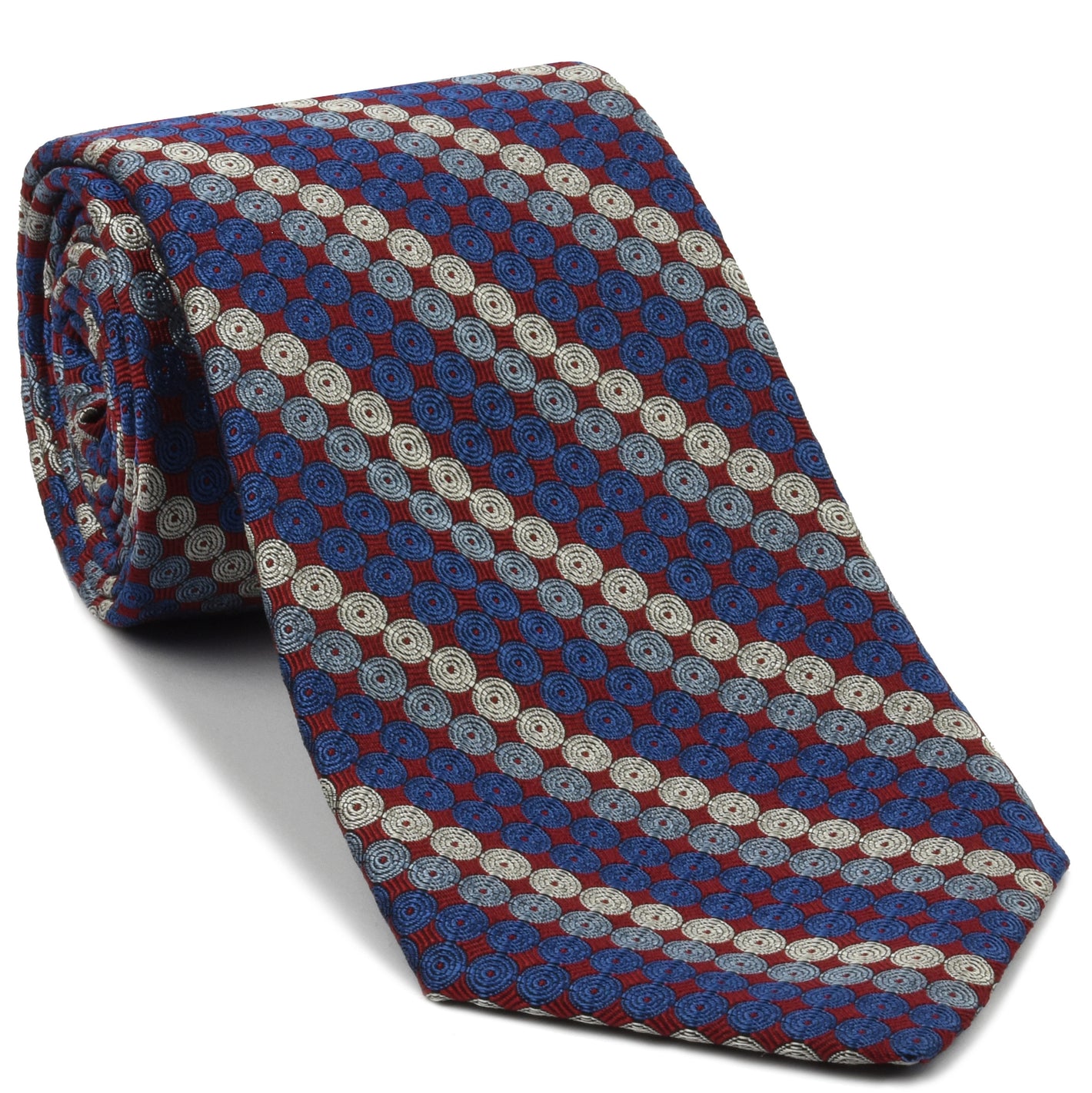 {[en]:Blue, Sky Blue & White on Red English Geometric Silk Tie
