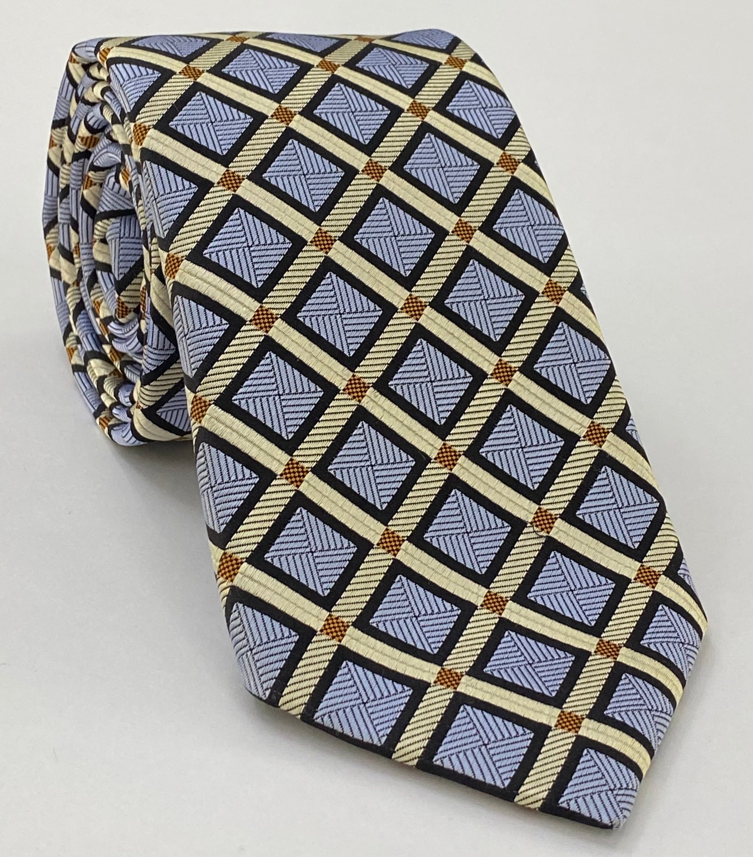 Lavender Blue, Off-White & Rust English Geometric Silk  EGBT-4