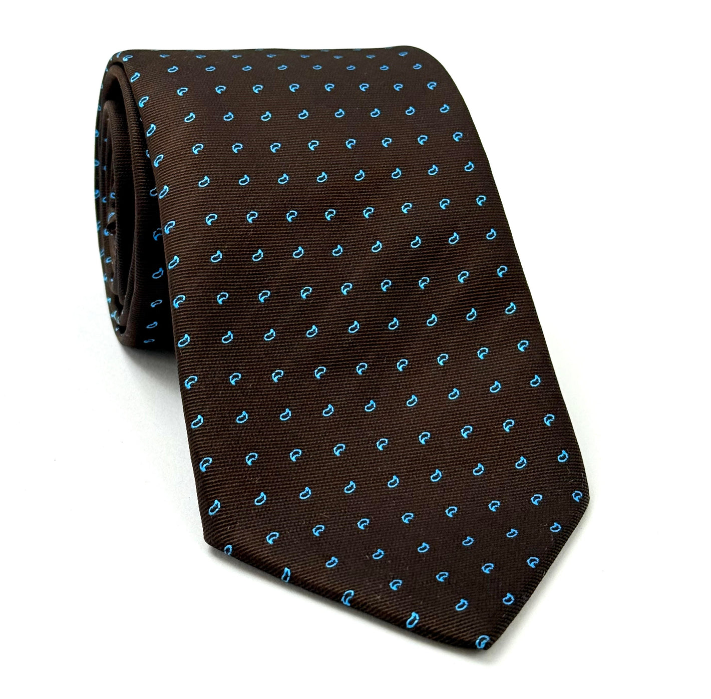 오션 블루 & 비터 초콜릿 페이즐리 실크 타이 EPAT-11 마지막 타이