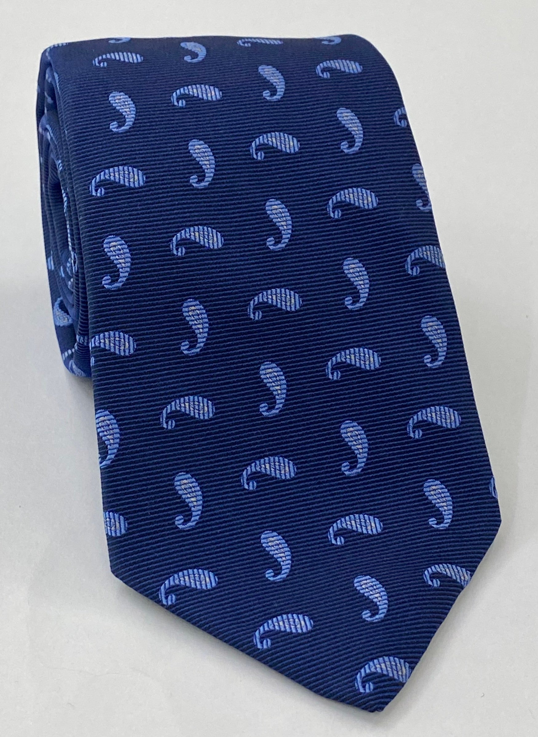 Sky Blue & White on Navy Blue Paisley Silk Tie EPAT-12