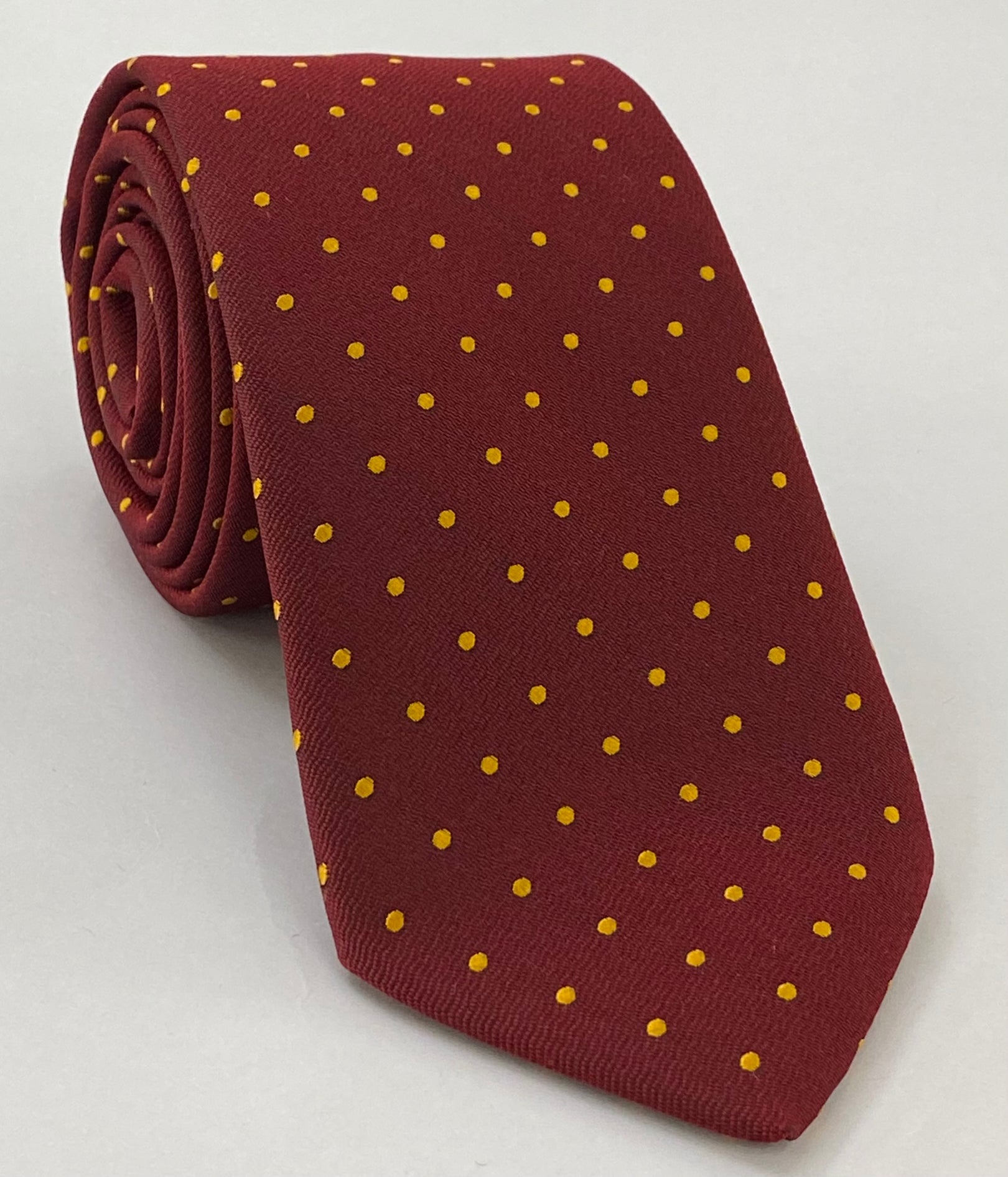 Yellow/Gold Dots on Maroon Pin-Dot Silk Tie EPDT-12