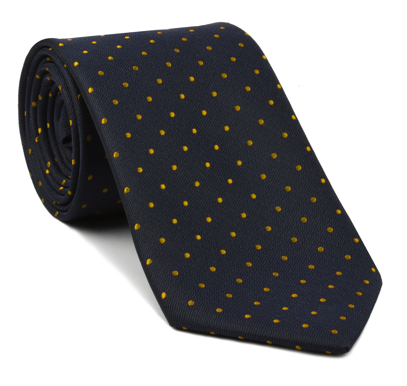 {[en]:Yellow/Gold Dots on Dark Navy Pin-Dot Silk Tie
