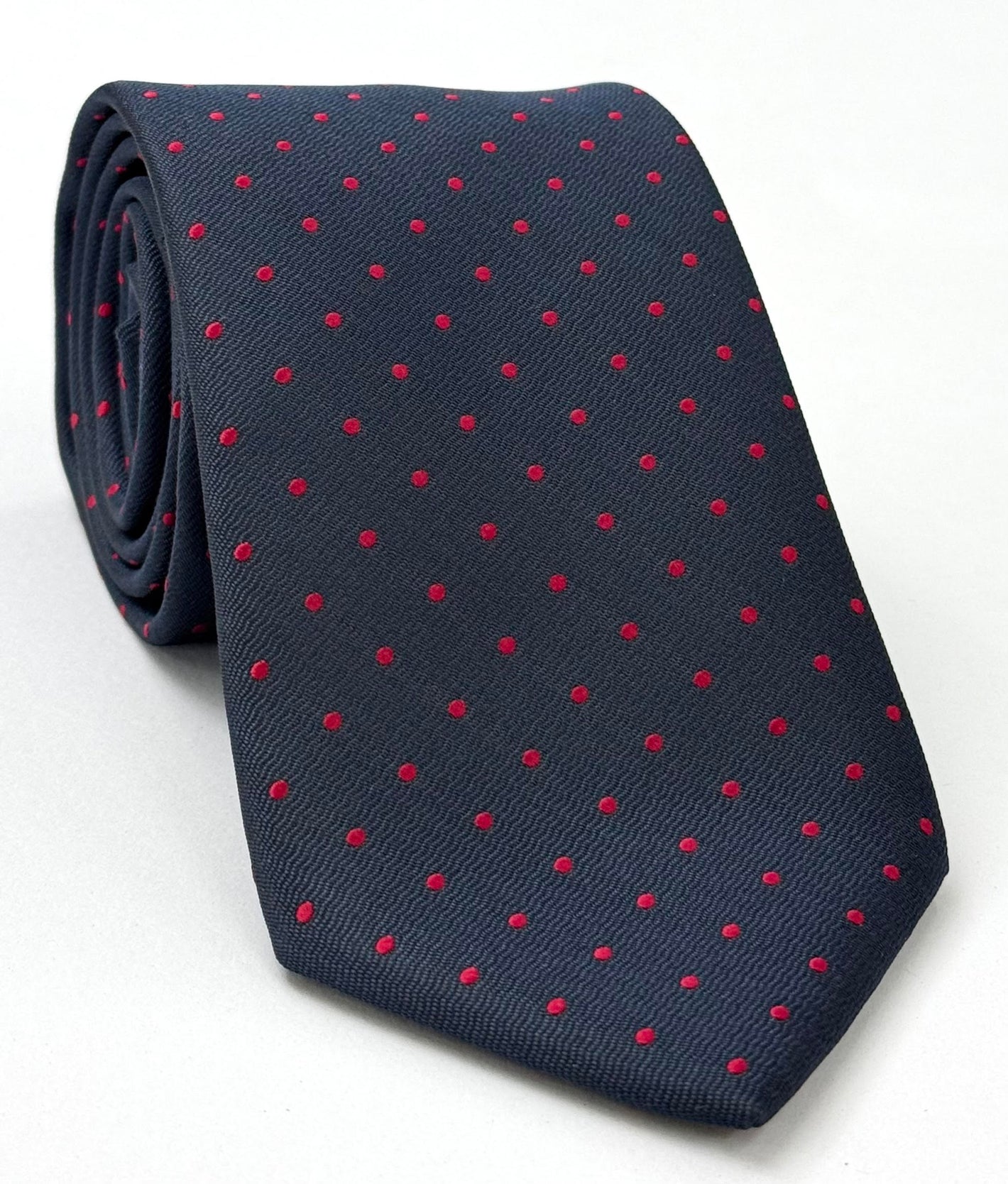 Red Dots on Dark Navy Pin-Dot Silk Tie EPDT-4