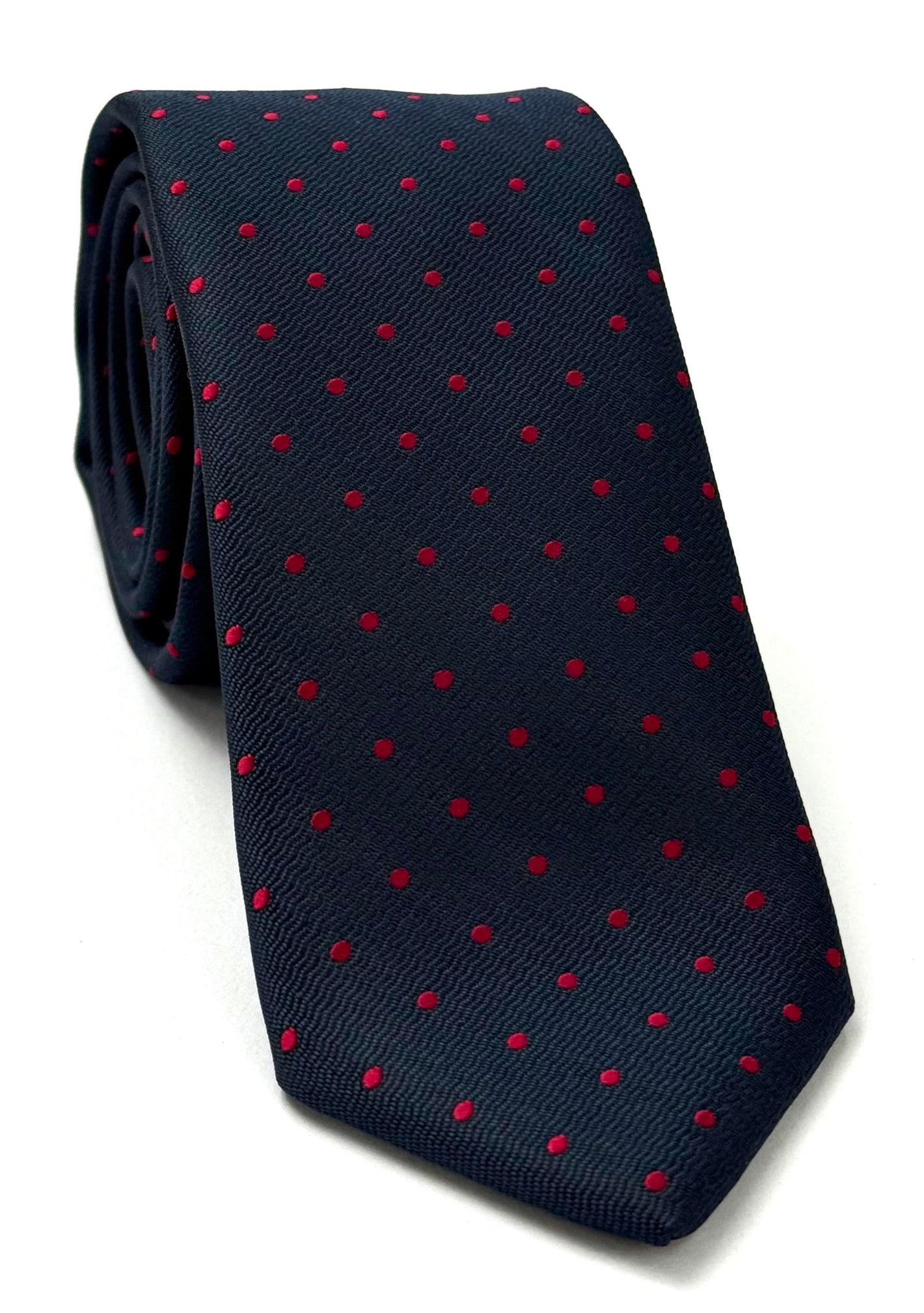 Red Dots on Dark Navy Pin-Dot Silk Tie EPDT-4
