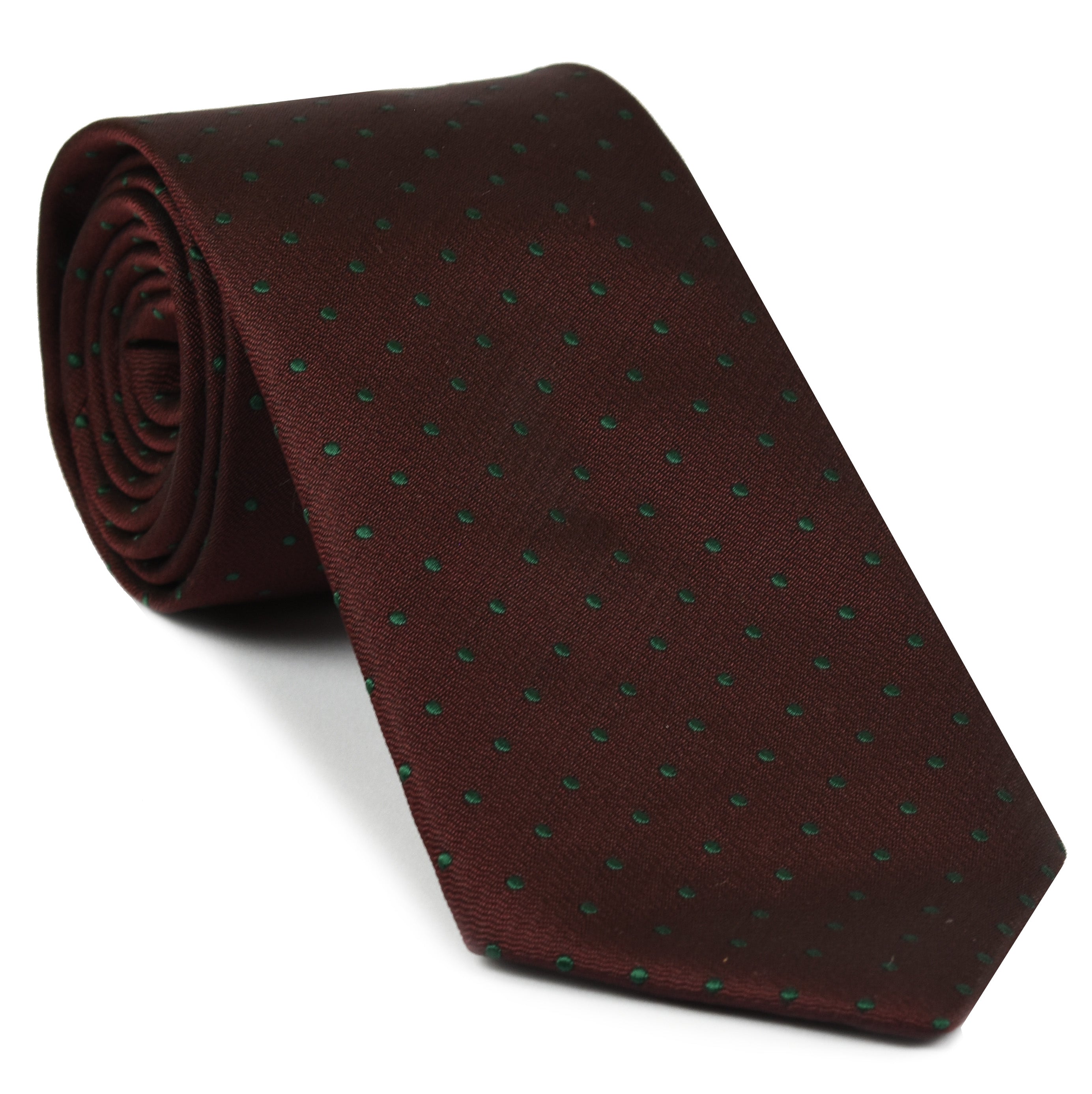 Green Dots On Burgundy Pin-Dot Silk Tie EPDT-7