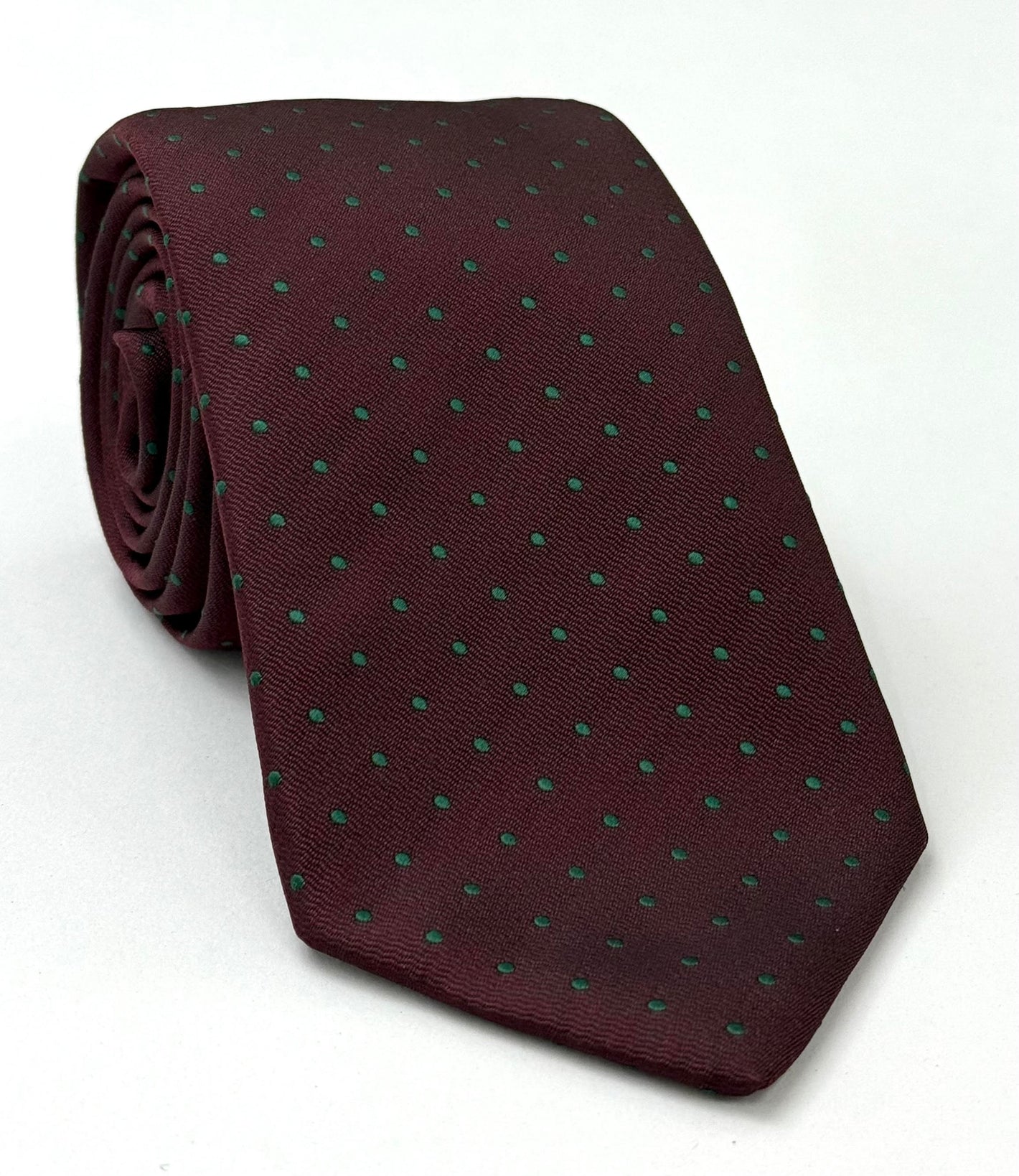 버건디 핀도트 실크 타이 그린 도트 EPDT-7