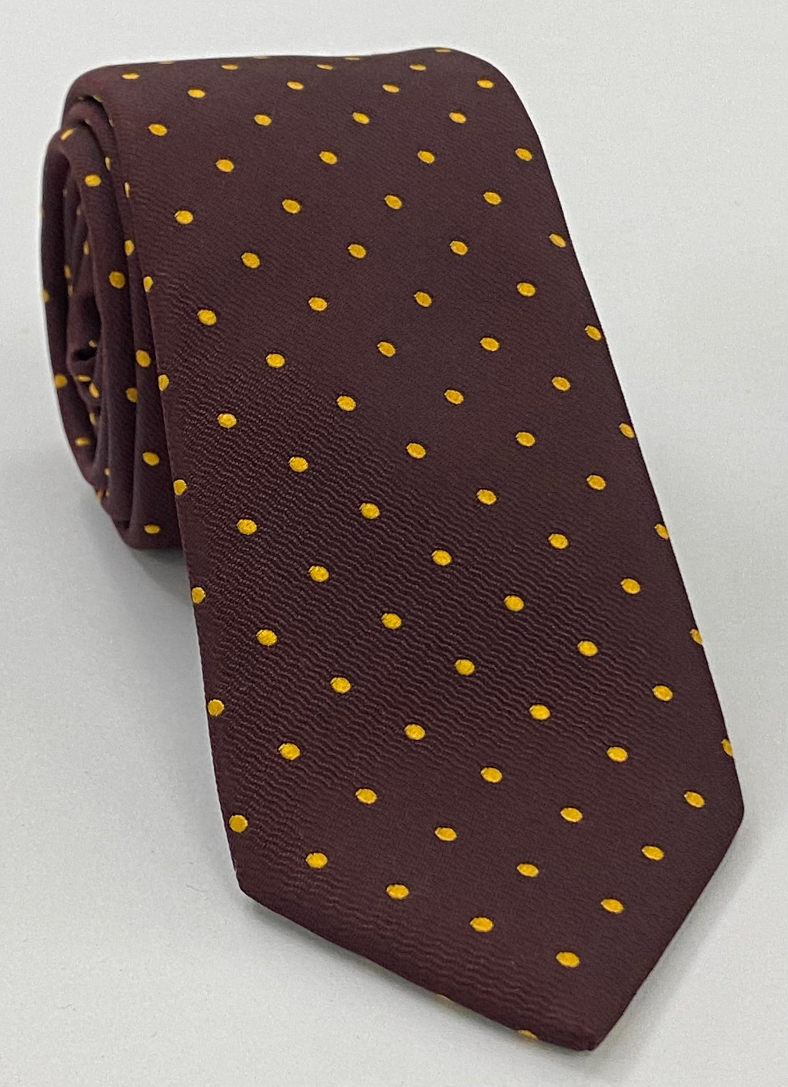 버건디 바탕 옐로우/골드 도트 실크 넥타이 EPDT-8