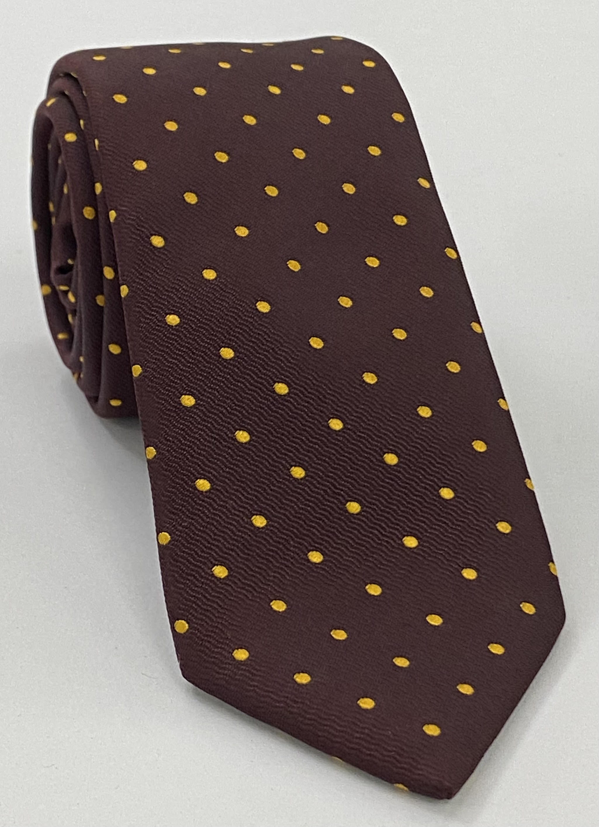 バーガンディのピンドットシルクネクタイ（イエロー/ゴールドドット） EPDT-8