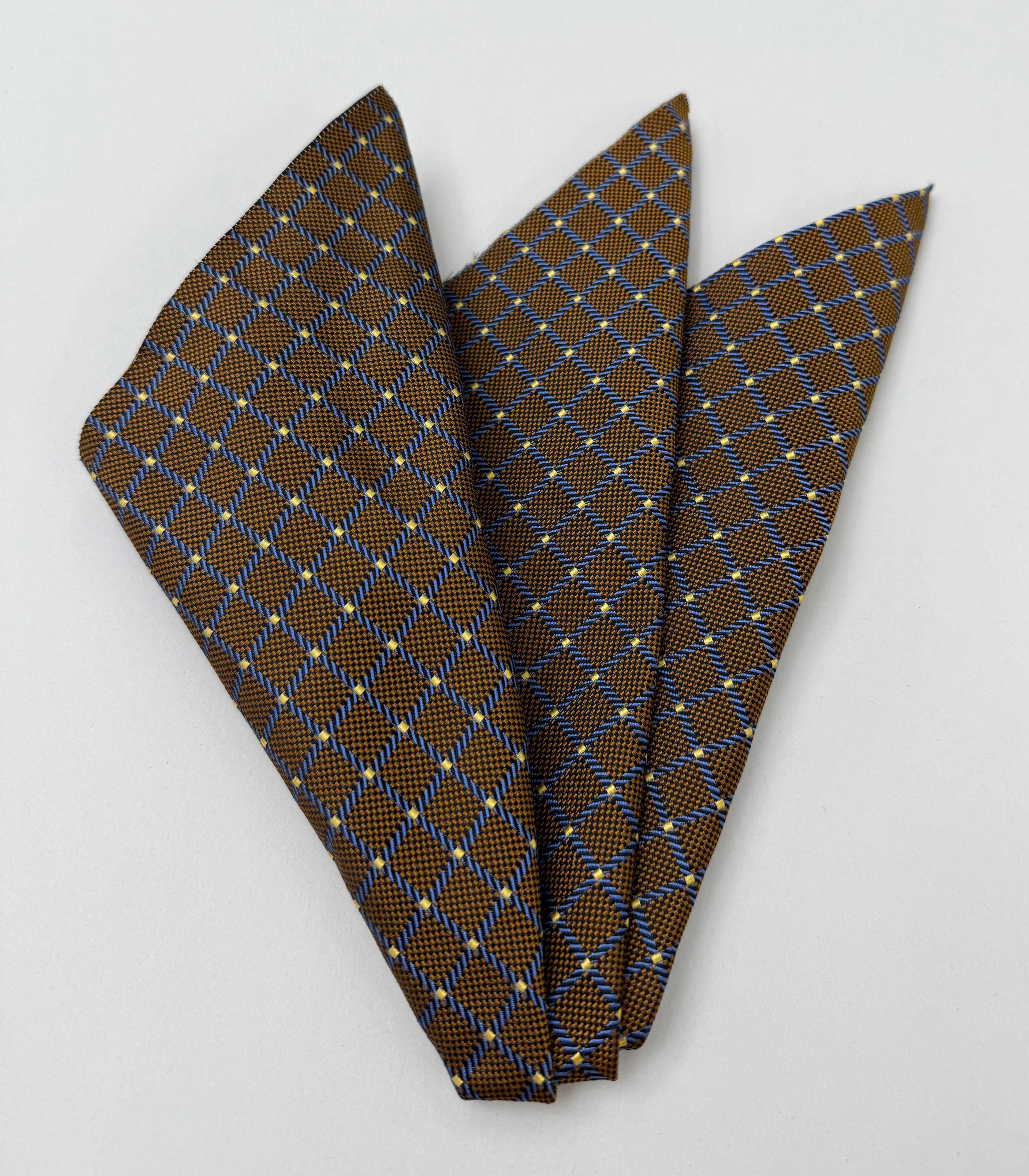 라이트 블루, 네이비 블루, 골든 브라운, 블랙 & 라이트 옐로우 패턴 실크 포켓 스퀘어 EPP-23