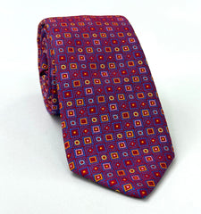 Blue, Yellow, Light Blue & Pink on Red Pattern Silk Tie EPT-17