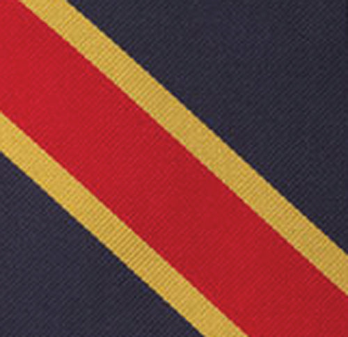 {[en]:Red & Yellow/Gold on Navy Blue Trad Special Stripe Silk Pocket Square