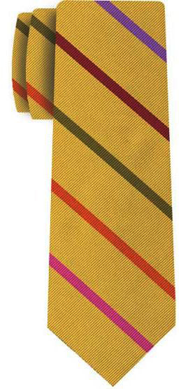 {[en]:Lavender, Burgundy, Olive Green, Orange & Fuchsia on Yellow Gold Reppe Stripe Silk Tie