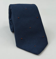 Soft Navy Grenadine Fina with Reddish Brown (Hand Sewn) Pin Dots Silk Tie FDT-11 (33)