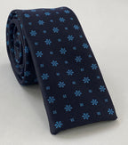 Sky Blue on Midnight Blue Classic Flower Silk Tie FFFT-1