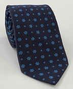 Sky Blue on Midnight Blue Classic Flower Silk Tie FFFT-1