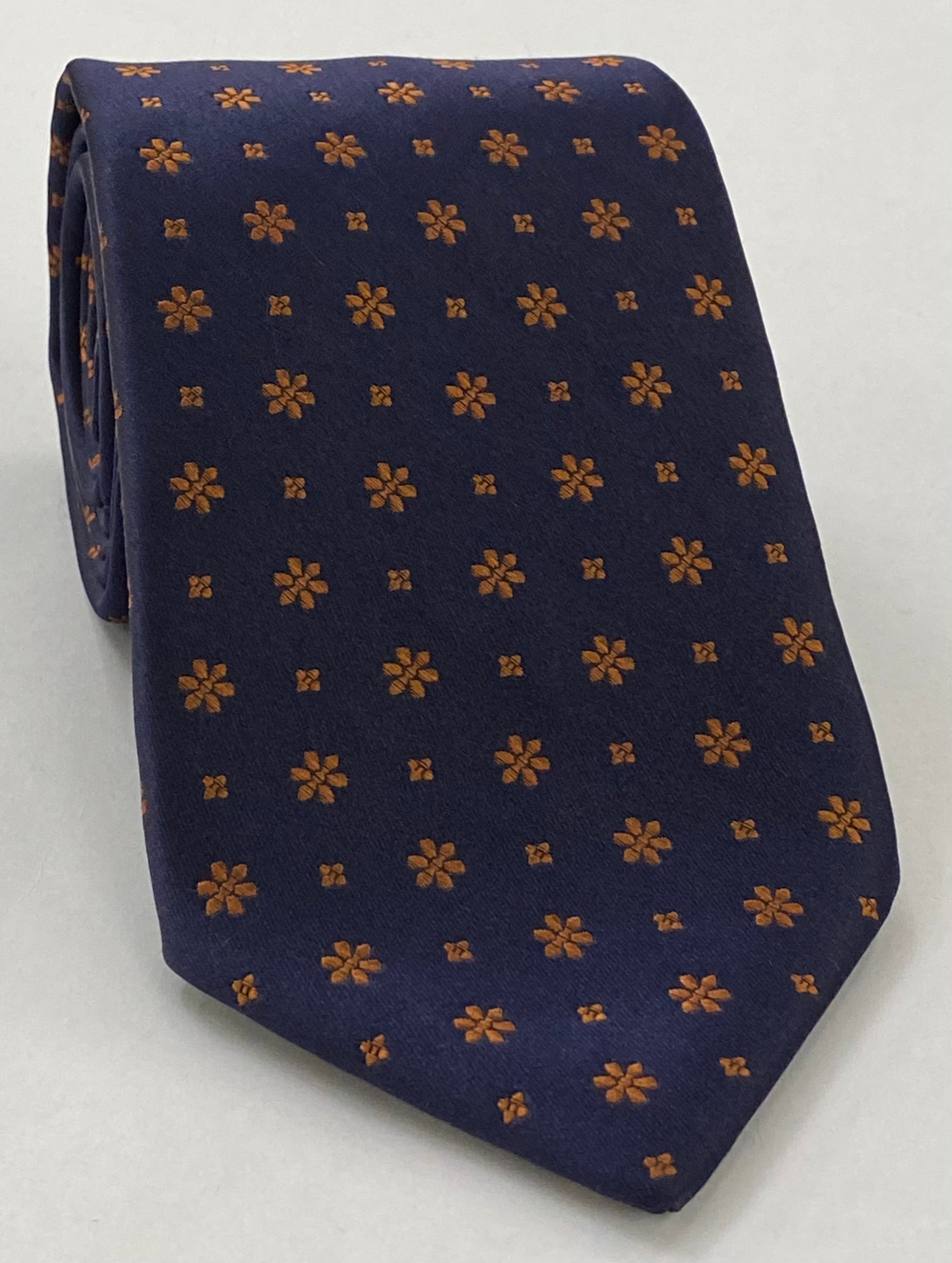 Burnt Orange on Midnight Blue Classic Flower Silk Bow Tie FFFBT-2