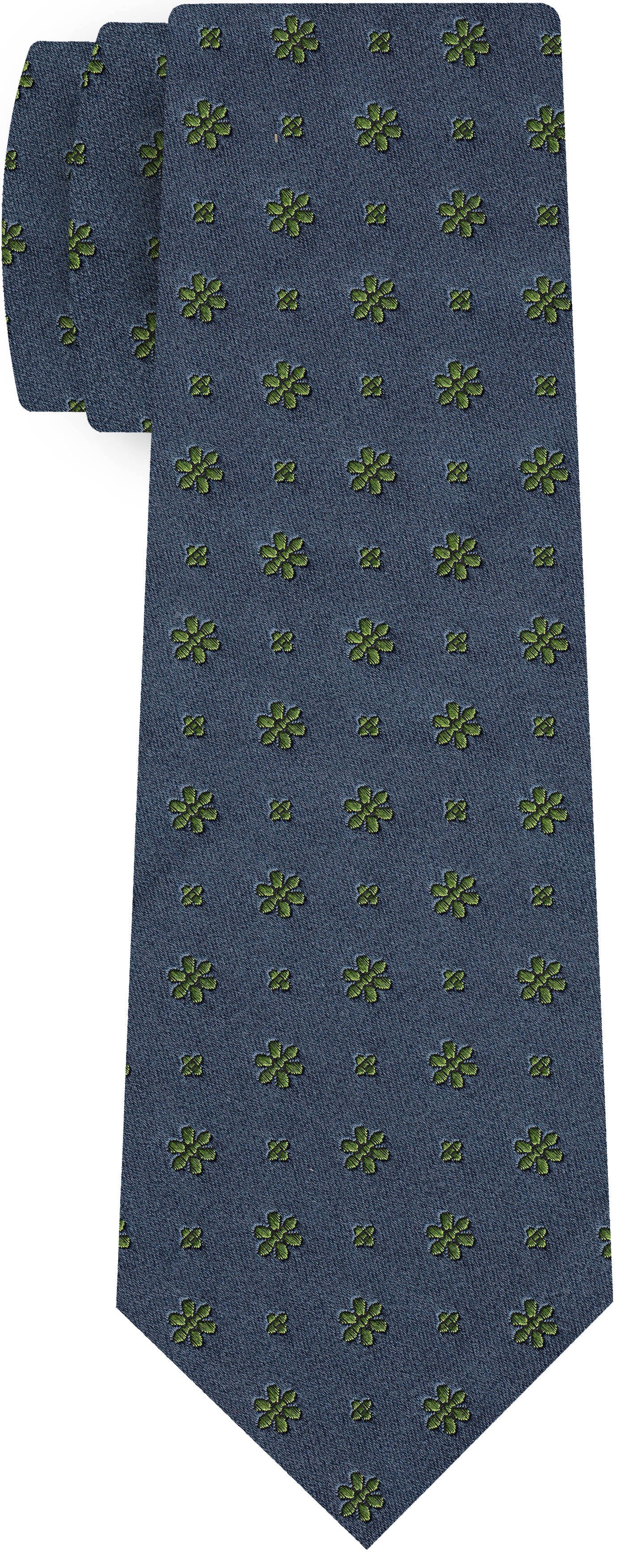 {[en]:Young Leaf Green on Charcoal Gray Classic Flower Silk Tie