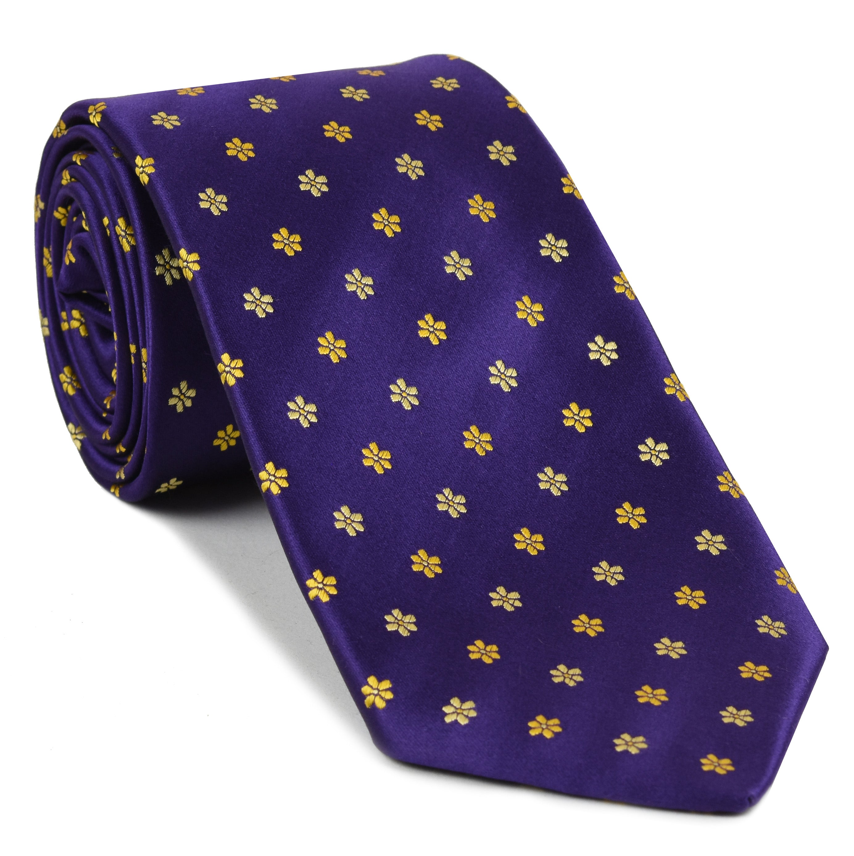 {[en]:Yellow on Purplish-Blue English Flower Silk Tie