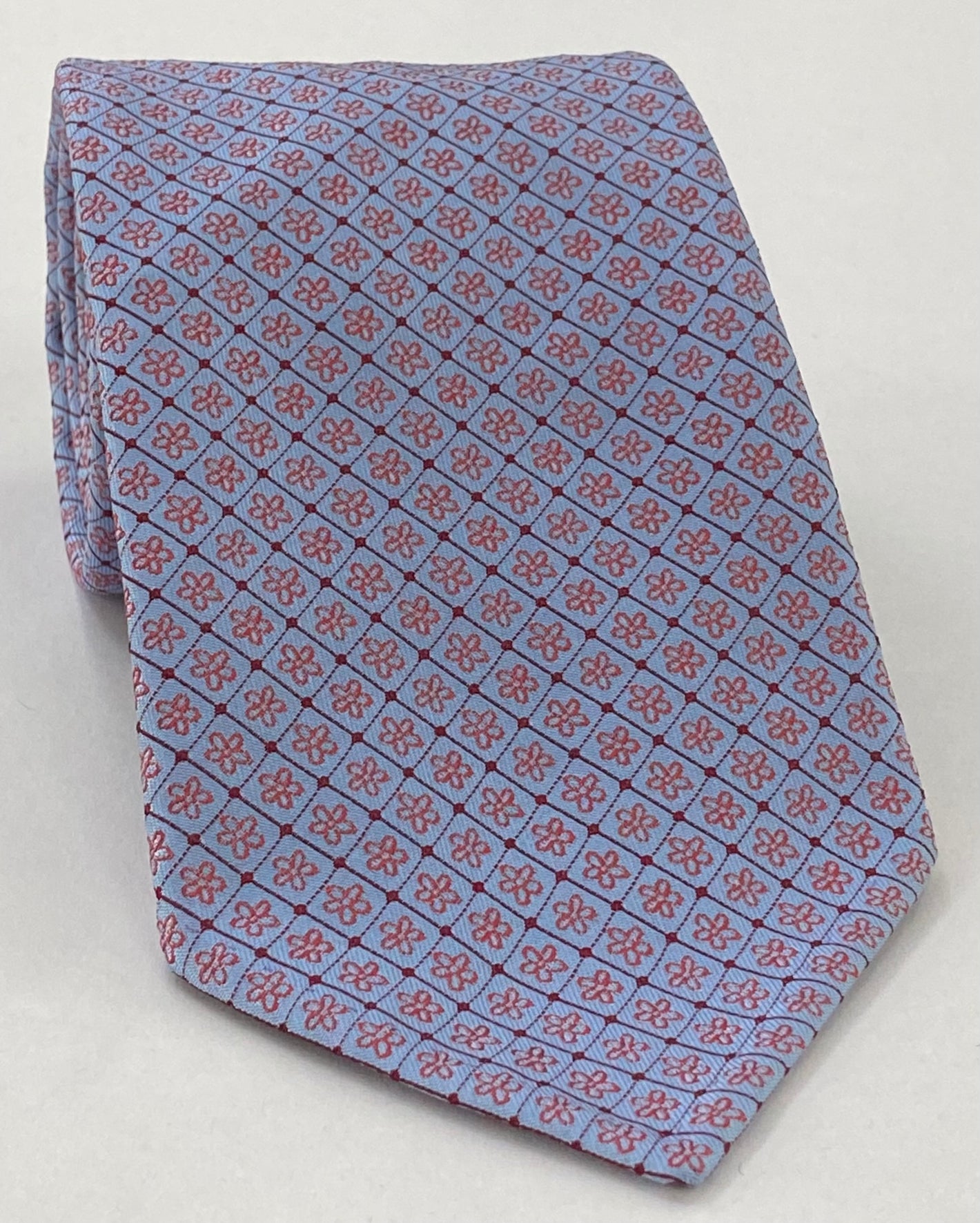 Red on Light Blue Flower Silk Pocket Square FP-2