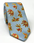 Red, Yellow & White on Light Blue Flower Silk Tie FT-26
