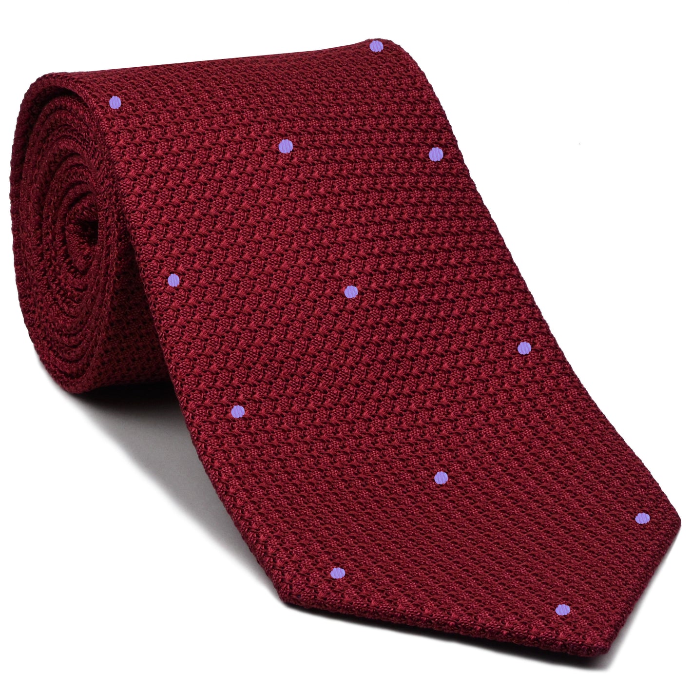 {[en]:Red Grenadine Grossa with Lavender (Hand Sewn) Pin Dots Silk Tie