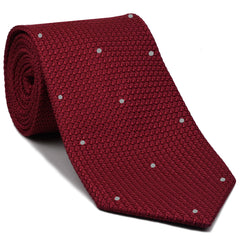 {[en]:Red Grenadine Grossa with Silver (Hand Sewn) Pin Dots Silk Tie