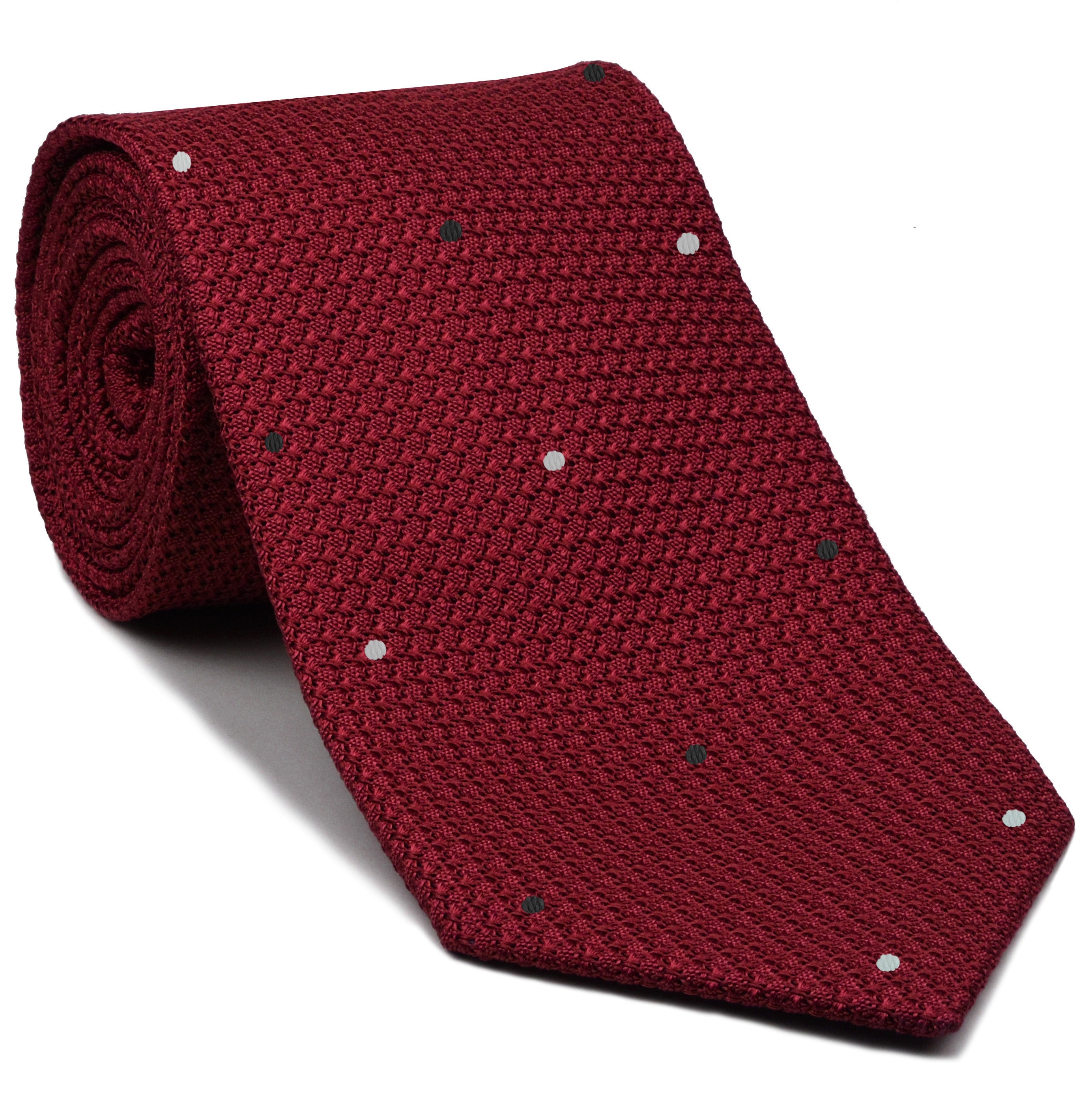 {[en]:Red Grenadine Grossa with White & Black (Hand Sewn) Pin Dots Silk Tie